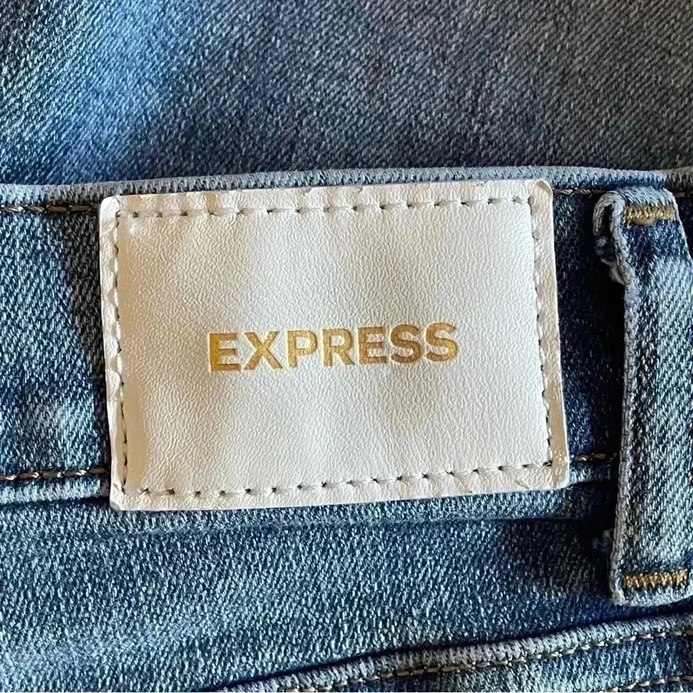 Express High Rise Distressed Skinny Med Blue Wash‎ Jeans Women Size 10 Long